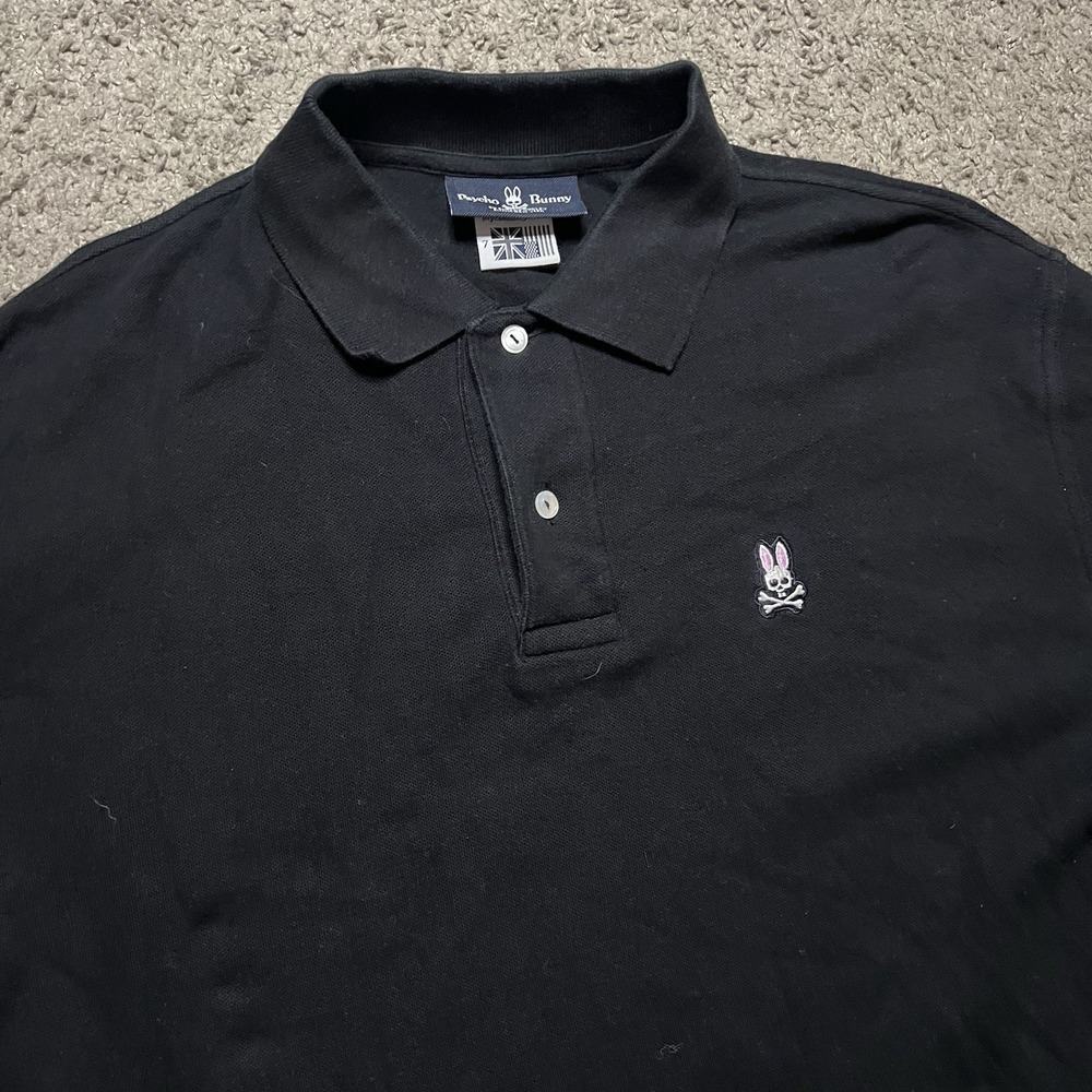 Psycho Bunny Polo Shirt Mens Size 7 XL Black Pima Cotton Short Sleeve Logo